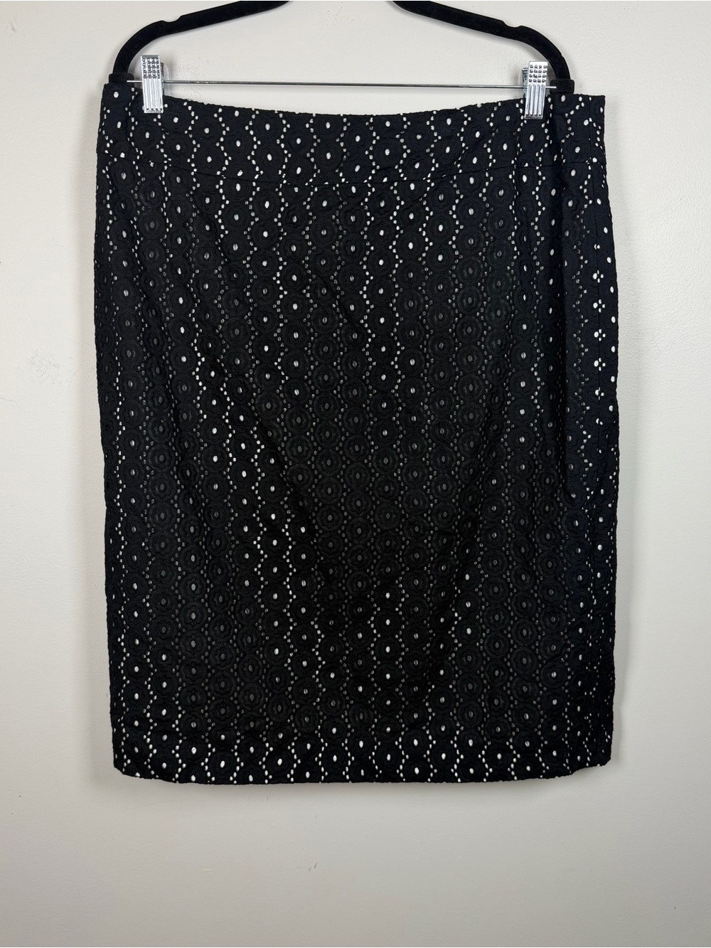 Vintage Nipon Boutique Black Eyelet Work Skirt Size 14 Cotton A-Line Lined